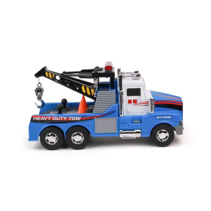 Mighty Fleet Mighty Motorized Tow Truck Toy â€“ 15" Vehicle with Lights, Sounds, Working Winch & Traffic Cones â€“ Batteries Included â€“ Ages 3+ - Image 1